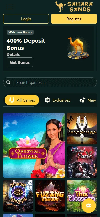 Sahara Sands Casino mobile home screen