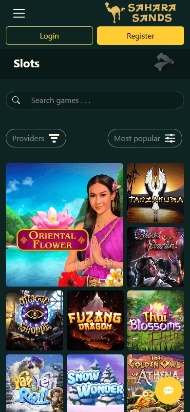 Sahara Sands Casino mobile games lobby